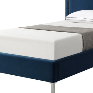 Homeroots Navy Blue Solid Wood Twin Upholstered Velvet Bed With Nailhead Trim Navy,Velvet Velvet 544793