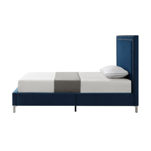Homeroots Navy Blue Solid Wood Twin Upholstered Velvet Bed With Nailhead Trim Navy,Velvet Velvet 544793