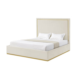 Homeroots Beige Solid Wood King Upholstered Velvet Bed Beige Velvet 544794