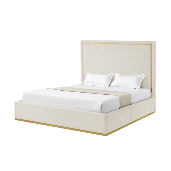 Homeroots Beige Solid Wood King Upholstered Velvet Bed Beige Velvet 544794