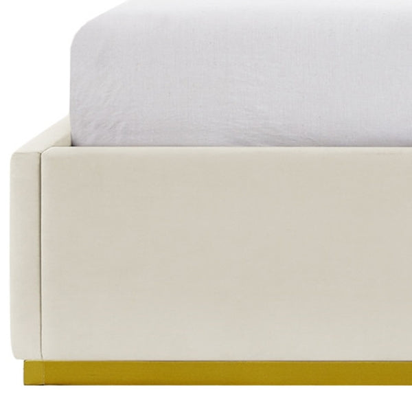 Homeroots Beige Solid Wood Queen Upholstered Velvet Bed Beige Velvet 544795