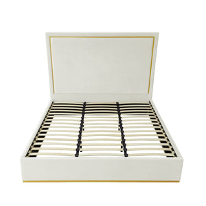 Homeroots Beige Solid Wood Queen Upholstered Velvet Bed Beige Velvet 544795