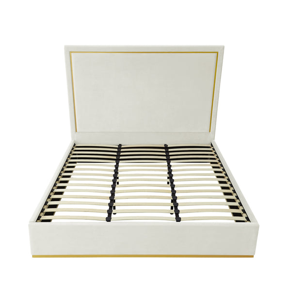 Homeroots Beige Solid Wood Queen Upholstered Velvet Bed Beige Velvet 544795