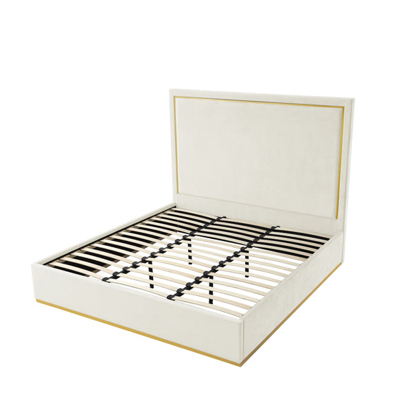 Homeroots Beige Solid Wood Queen Upholstered Velvet Bed Beige Velvet 544795