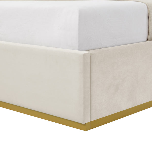Homeroots Beige Solid Wood Queen Upholstered Velvet Bed Beige Velvet 544795
