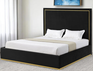 Homeroots Black Solid Wood King Upholstered Velvet Bed Black Velvet 544796
