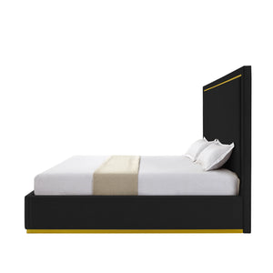 Homeroots Black Solid Wood King Upholstered Velvet Bed Black Velvet 544796