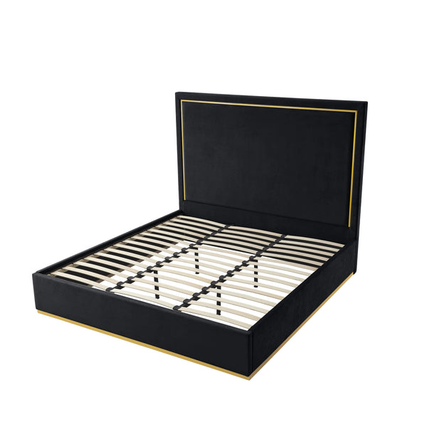 Homeroots Black Solid Wood King Upholstered Velvet Bed Black Velvet 544796