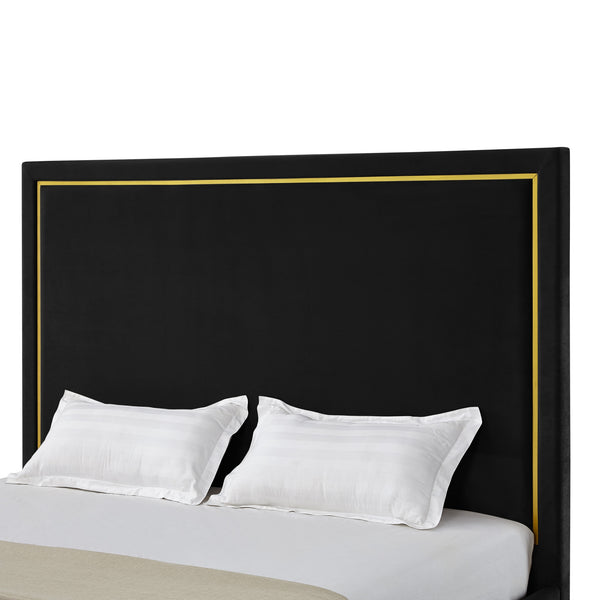 Homeroots Black Solid Wood King Upholstered Velvet Bed Black Velvet 544796