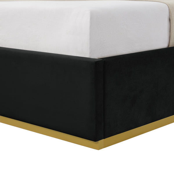 Homeroots Black Solid Wood King Upholstered Velvet Bed Black Velvet 544796