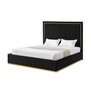 HomeRoots Black Velvet Upholstered Queen Bed Frame – Luxurious Comfort, Modern Design, Durable Wood Construction 544797