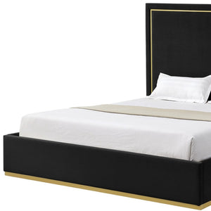 HomeRoots Black Velvet Upholstered Queen Bed Frame – Luxurious Comfort, Modern Design, Durable Wood Construction 544797