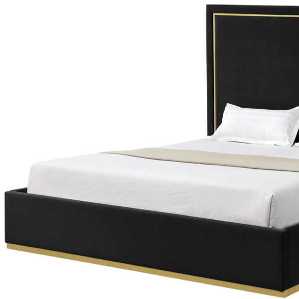 HomeRoots Black Velvet Upholstered Queen Bed Frame – Luxurious Comfort, Modern Design, Durable Wood Construction 544797