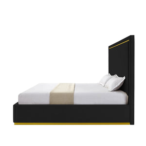 HomeRoots Black Velvet Upholstered Queen Bed Frame – Luxurious Comfort, Modern Design, Durable Wood Construction 544797