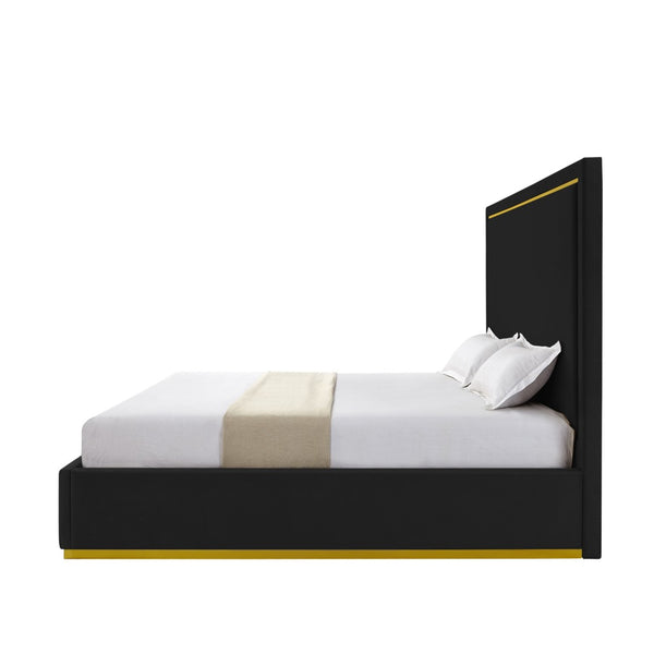 HomeRoots Black Velvet Upholstered Queen Bed Frame – Luxurious Comfort, Modern Design, Durable Wood Construction 544797