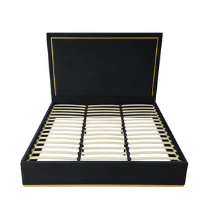 HomeRoots Black Velvet Upholstered Queen Bed Frame – Luxurious Comfort, Modern Design, Durable Wood Construction 544797