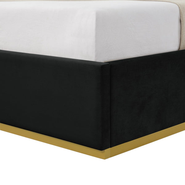 HomeRoots Black Velvet Upholstered Queen Bed Frame – Luxurious Comfort, Modern Design, Durable Wood Construction 544797