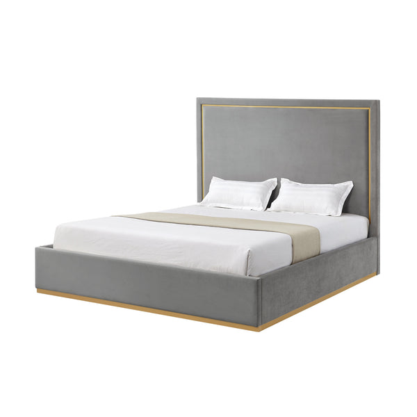 Homeroots Gray Solid Wood King Upholstered Velvet Bed Grey Velvet 544798