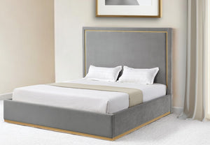 Homeroots Gray Solid Wood King Upholstered Velvet Bed Grey Velvet 544798