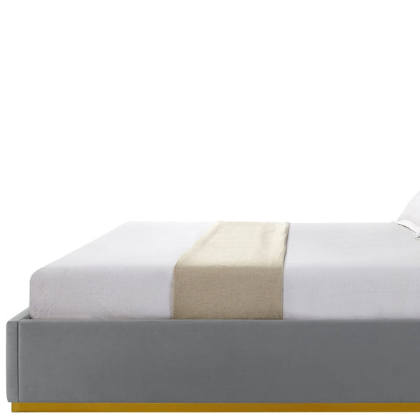 Homeroots Gray Solid Wood King Upholstered Velvet Bed Grey Velvet 544798