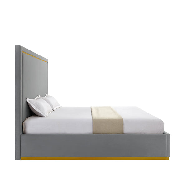 Homeroots Gray Solid Wood King Upholstered Velvet Bed Grey Velvet 544798