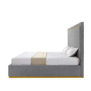 Homeroots Gray Solid Wood King Upholstered Velvet Bed Grey Velvet 544798