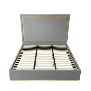 Homeroots Gray Solid Wood King Upholstered Velvet Bed Grey Velvet 544798