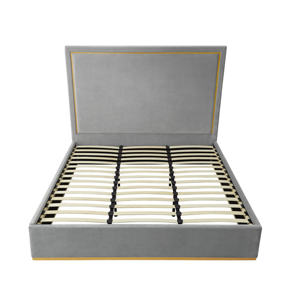 Homeroots Gray Solid Wood King Upholstered Velvet Bed Grey Velvet 544798