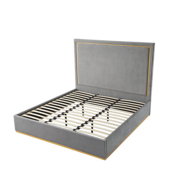 Homeroots Gray Solid Wood King Upholstered Velvet Bed Grey Velvet 544798