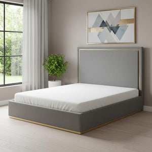 HomeRoots Gray Velvet Upholstered Queen Bed Frame - Modern Design, Luxurious Comfort, No Box Spring Needed! 544799