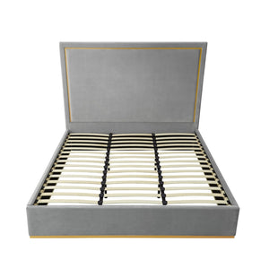 HomeRoots Gray Velvet Upholstered Queen Bed Frame - Modern Design, Luxurious Comfort, No Box Spring Needed! 544799