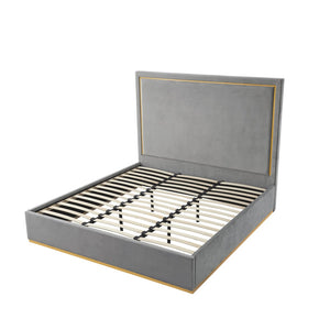 HomeRoots Gray Velvet Upholstered Queen Bed Frame - Modern Design, Luxurious Comfort, No Box Spring Needed! 544799