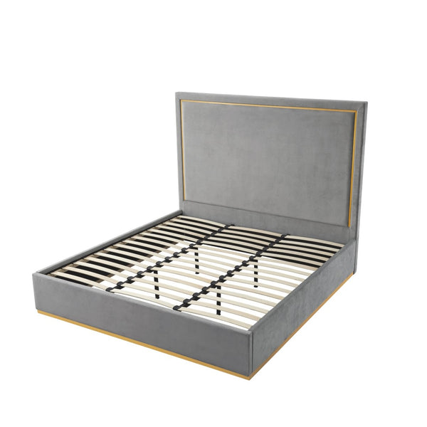 HomeRoots Gray Velvet Upholstered Queen Bed Frame - Modern Design, Luxurious Comfort, No Box Spring Needed! 544799