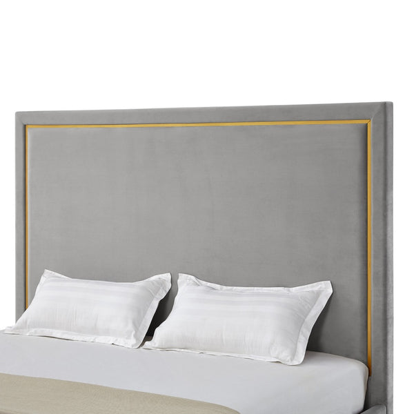 HomeRoots Gray Velvet Upholstered Queen Bed Frame - Modern Design, Luxurious Comfort, No Box Spring Needed! 544799
