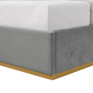 HomeRoots Gray Velvet Upholstered Queen Bed Frame - Modern Design, Luxurious Comfort, No Box Spring Needed! 544799