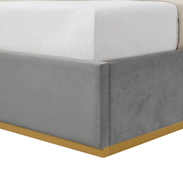 HomeRoots Gray Velvet Upholstered Queen Bed Frame - Modern Design, Luxurious Comfort, No Box Spring Needed! 544799