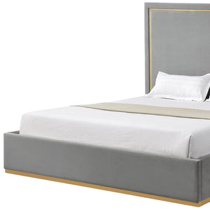 HomeRoots Gray Velvet Upholstered Queen Bed Frame - Modern Design, Luxurious Comfort, No Box Spring Needed! 544799