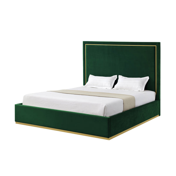 Homeroots Hunter Green Solid Wood King Upholstered Velvet Bed Hunter Green Velvet 544800