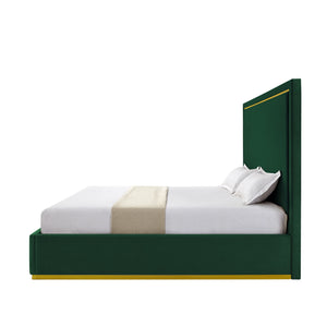 Homeroots Hunter Green Solid Wood King Upholstered Velvet Bed Hunter Green Velvet 544800
