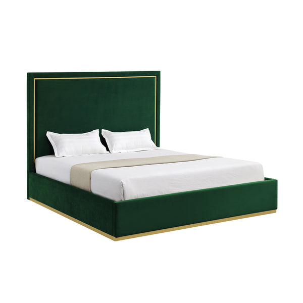 Homeroots Hunter Green Solid Wood King Upholstered Velvet Bed Hunter Green Velvet 544800