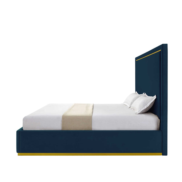 Homeroots Navy Blue Solid Wood King Upholstered Velvet Bed Navy Velvet 544801
