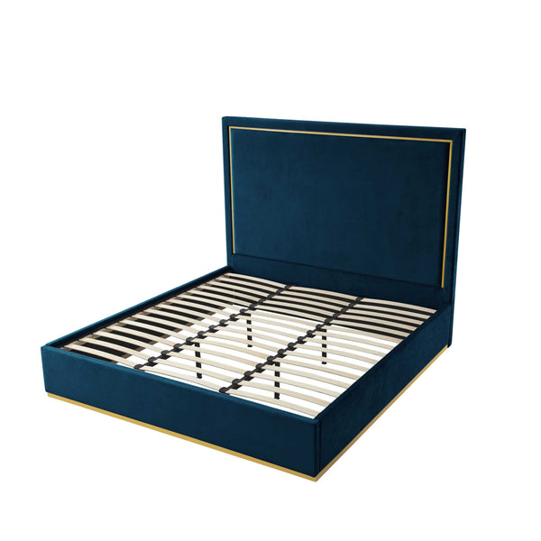 Homeroots Navy Blue Solid Wood King Upholstered Velvet Bed Navy Velvet 544801