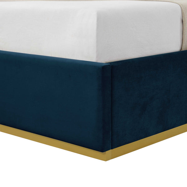 Homeroots Navy Blue Solid Wood King Upholstered Velvet Bed Navy Velvet 544801