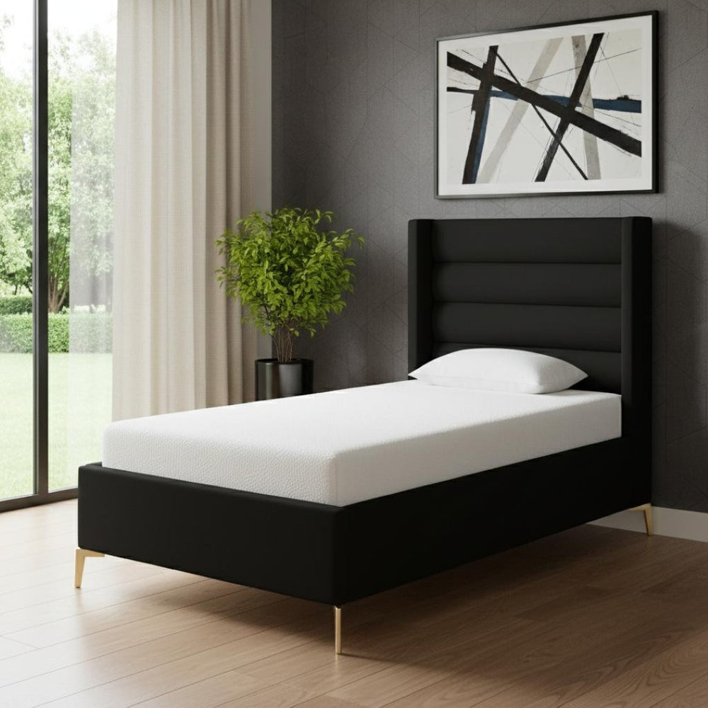 HomeRoots Black Tufted Velvet Upholstered Twin Bed Frame - Stylish, Durable, and Cozy Sleep Solution for All! 544802
