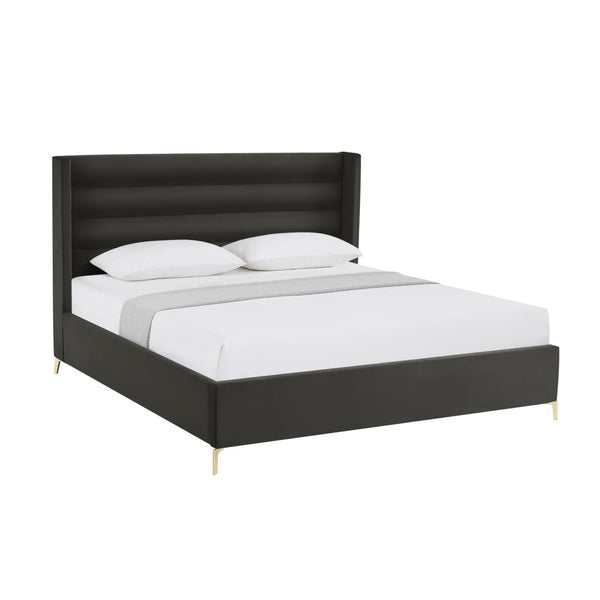 HomeRoots Black Velvet Upholstered Bed Frame - Luxurious Design with Sturdy Eucalyptus Wood for Ultimate Comfort King 544803