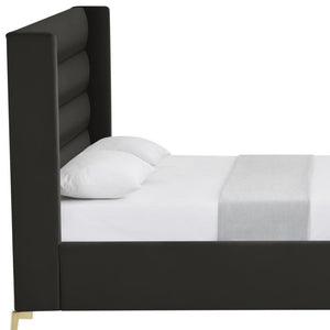 HomeRoots Black Velvet Upholstered Bed Frame - Luxurious Design with Sturdy Eucalyptus Wood for Ultimate Comfort King 544803