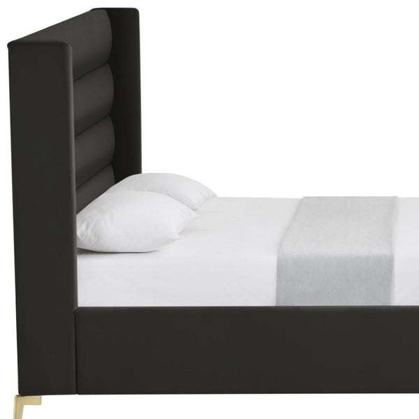 HomeRoots Black Velvet Upholstered Bed Frame - Luxurious Design with Sturdy Eucalyptus Wood for Ultimate Comfort King 544803