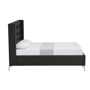 HomeRoots Black Velvet Upholstered Bed Frame - Luxurious Design with Sturdy Eucalyptus Wood for Ultimate Comfort King 544803