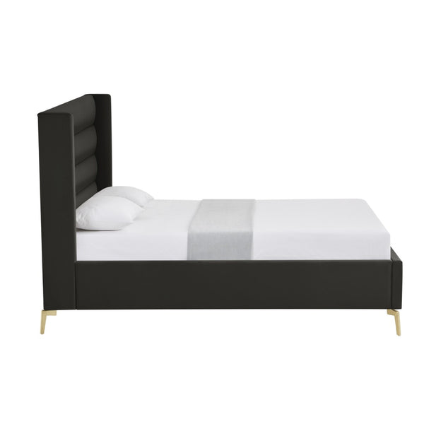 HomeRoots Black Velvet Upholstered Bed Frame - Luxurious Design with Sturdy Eucalyptus Wood for Ultimate Comfort King 544803
