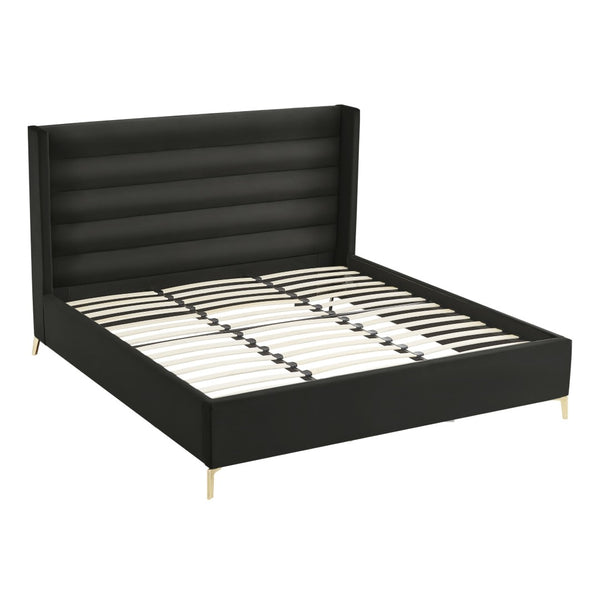 HomeRoots Black Velvet Upholstered Bed Frame - Luxurious Design with Sturdy Eucalyptus Wood for Ultimate Comfort King 544803
